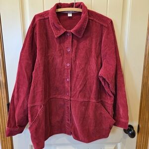 C.J. Banks Red Corduroy Button-Up Tunic Jacket 1X Pockets 100% Cotton